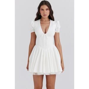 House of CB Imani White Pleated Cotton Mini Dress